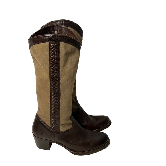 Frye sz 10 Jane Canvas Leather braid accent knee high riding boots womens - Picture 1 of 6